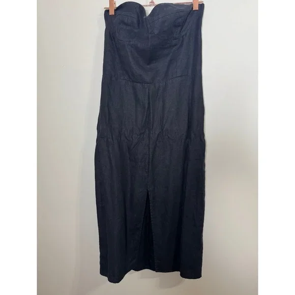 Reformation Black Linen Strapless Bustier Midi Dress with Front Slit - Picture 3 of 10